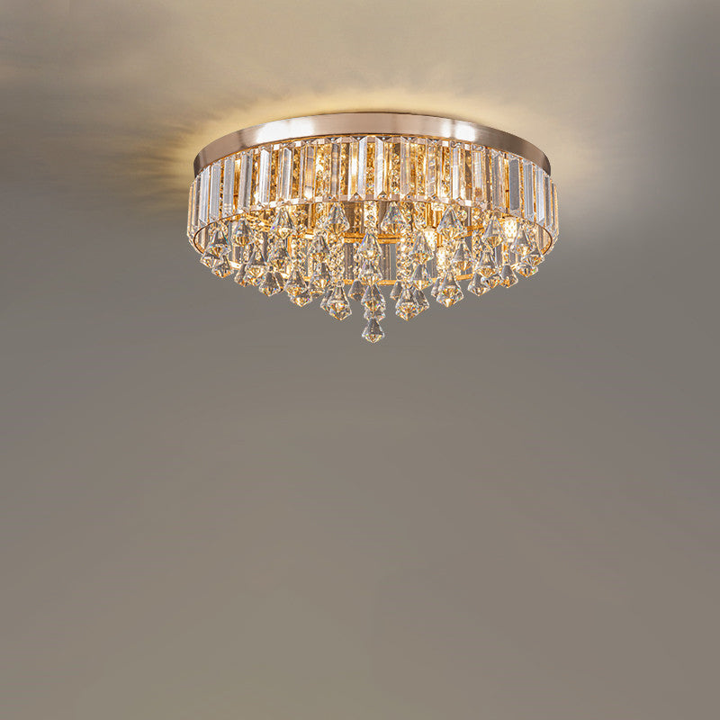 Modern Luxury Round Iron Crystal Beads Flush Mount Ceiling Light 6/9-Light Living Room Fixture