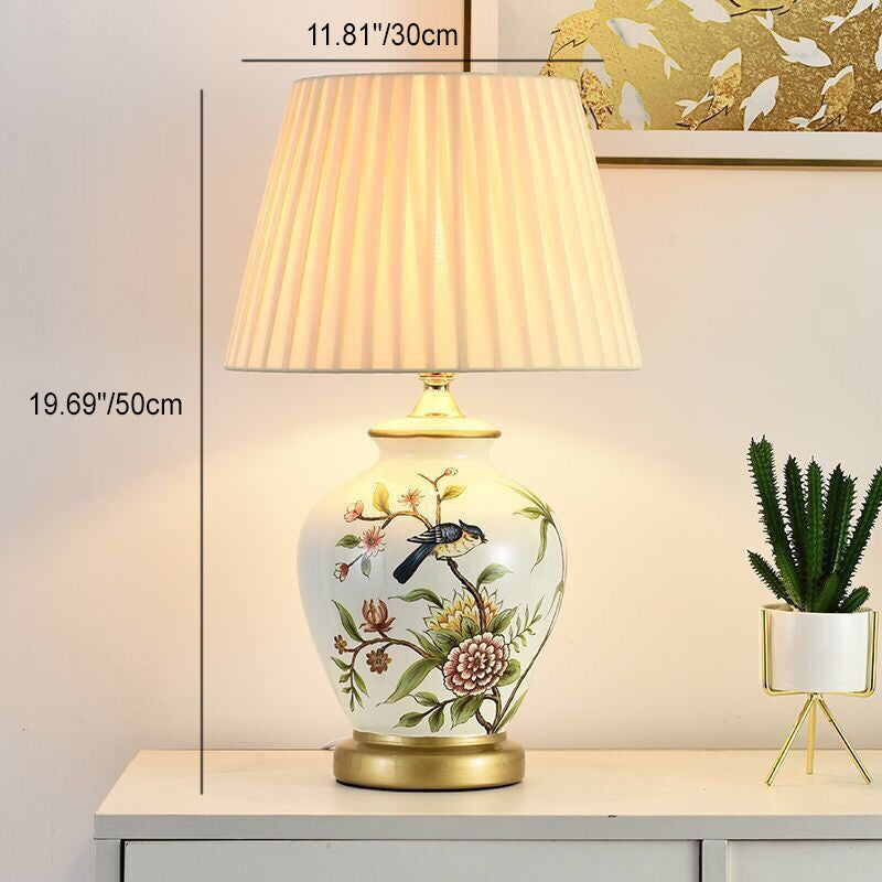 Traditional Chinese Ceramic Electroplated Antique Brass Finish Table Lamp - 1-Light Cone Design for Home Office