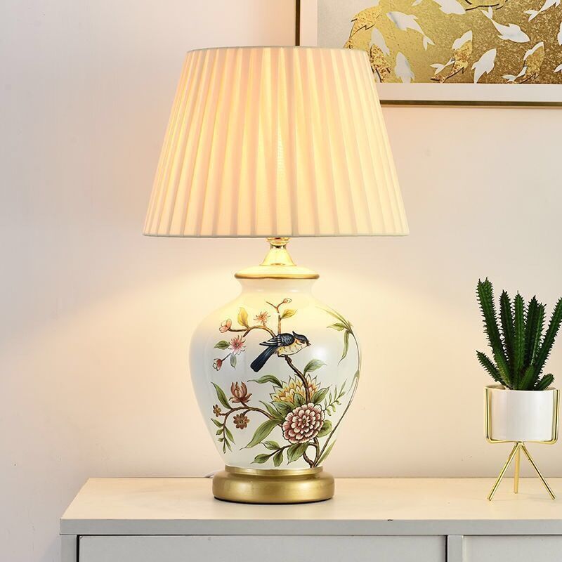 Traditional Chinese Ceramic Electroplated Antique Brass Finish Table Lamp - 1-Light Cone Design for Home Office