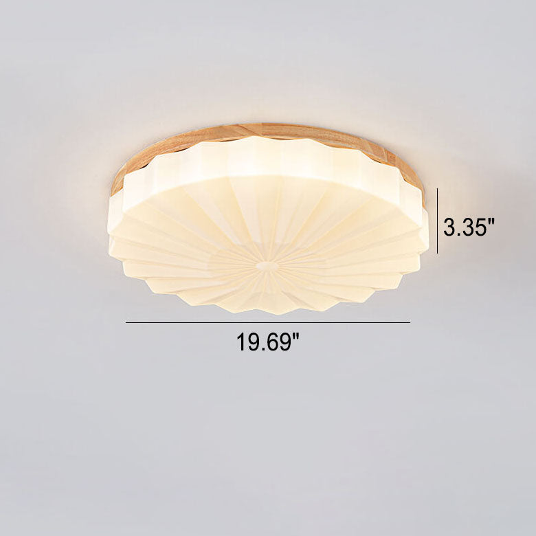Japanese Minimalist Round Wood Acrylic LED Flush Mount Light