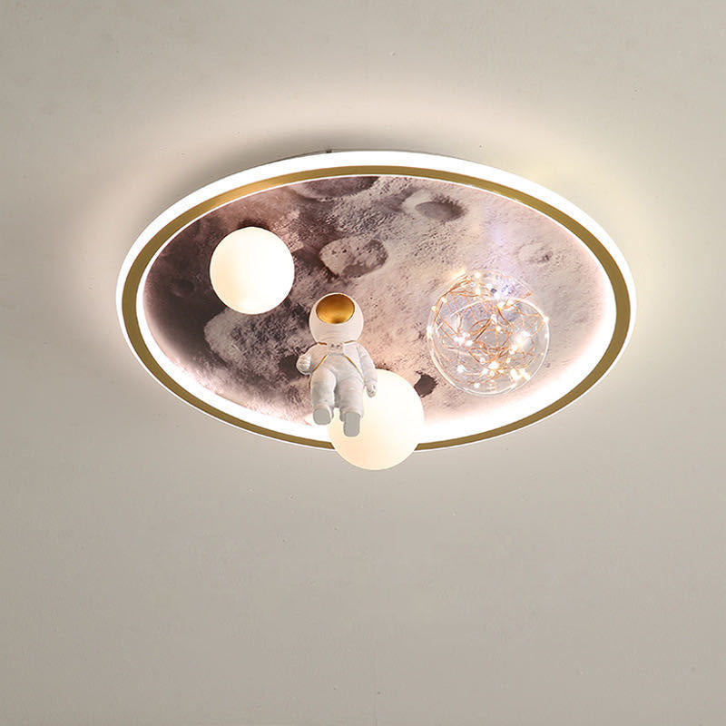 Children's Cartoon Astronaut Moon Acrylic LED Flush Mount Ceiling Light for Kids Room, Space Theme Bedroom Lighting, Cute Astronaut Design, Kids Night Light, Durable & Energy Efficient Ceiling Fixture, Ideal for Nursery & Playroom Decor