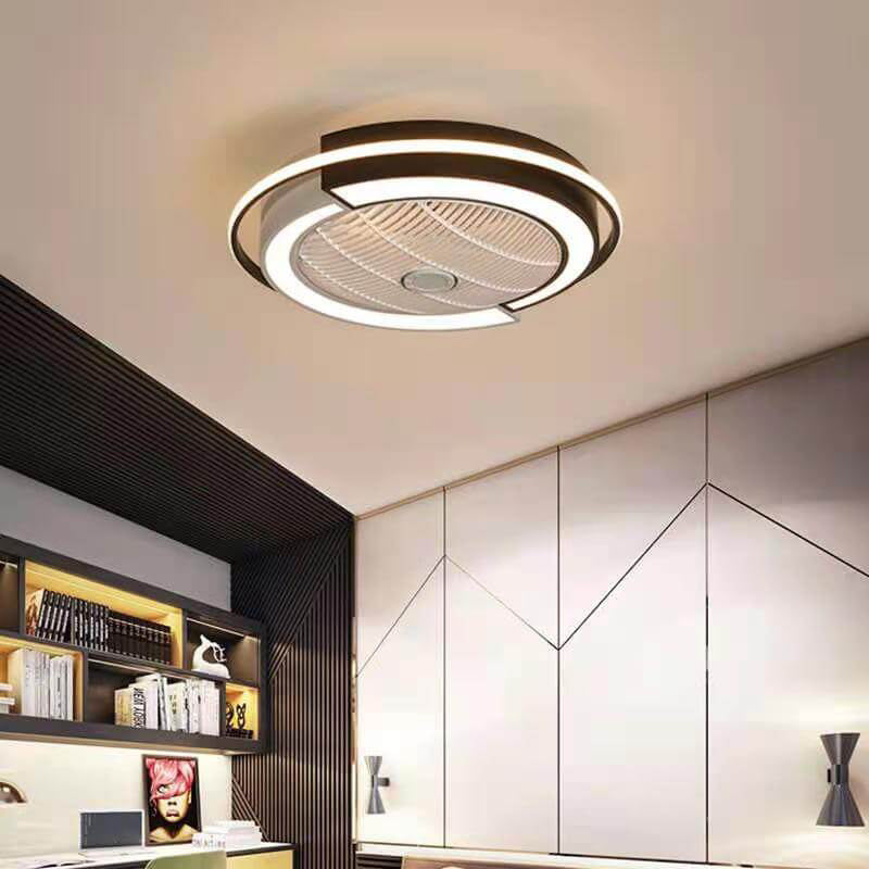 Modern Round LED Semi-Flush Mount Ceiling Fan Light