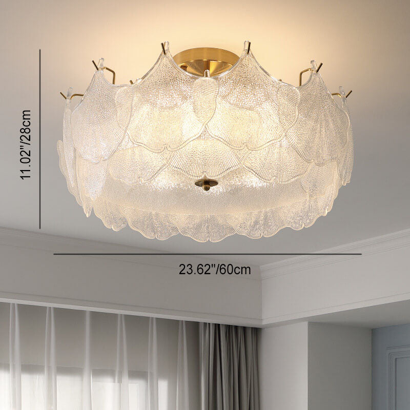 Traditional French Ginkgo Leaf Semi-Flush Mount Ceiling Light - 5/8 Glass for Living Room