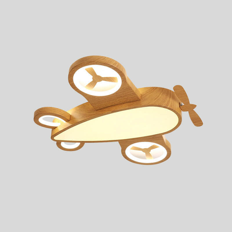 Cartoon Creative Wood Grain Aircraft LED Kids Flush Mount Ceiling Light Baby Nursery Room Decor Boys Girls Ceiling Lamp Kids Bedroom Lighting Childrens Sky Airplane Theme Light Fixtures