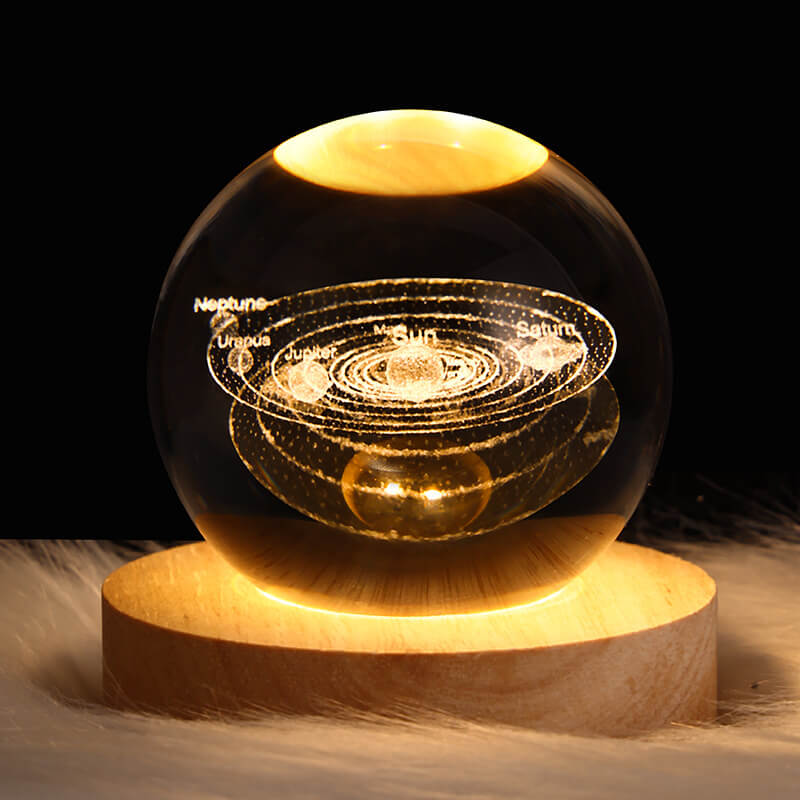 Contemporary Star System Crystal Ball USB LED Night Light Table Lamp for Bedroom, Modern Decorative Nightlight, Space-Themed Bedroom Decor, Adjustable Brightness, Ambient Lighting for Kids and Adults, Unique Gift Idea for Home Decor