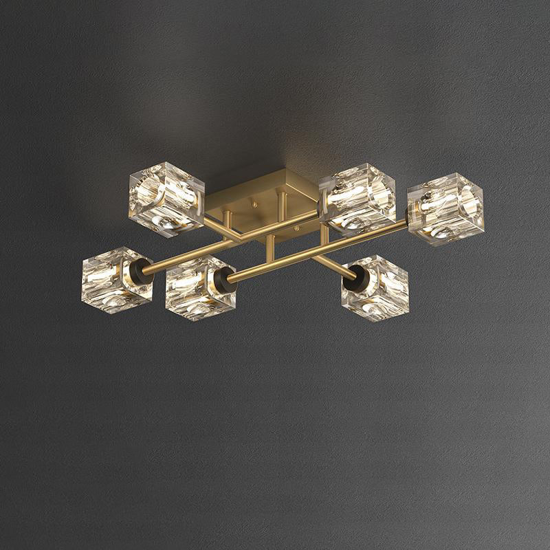 Contemporary Luxury Copper Crystal Semi-Flush Mount Ceiling Light - 4/6/8 Light Options for Living Room