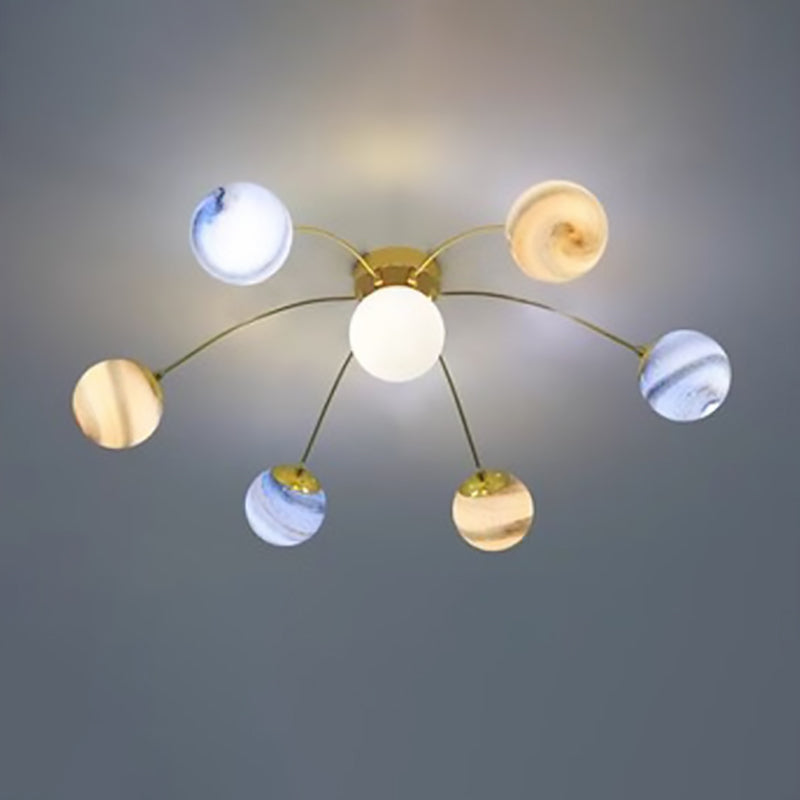 Contemporary Starry Sky 13-Light Semi-Flush Mount Ceiling Light for Bedroom, Iron and Glass Fixture, Modern Moon Design, Elegant Home Lighting