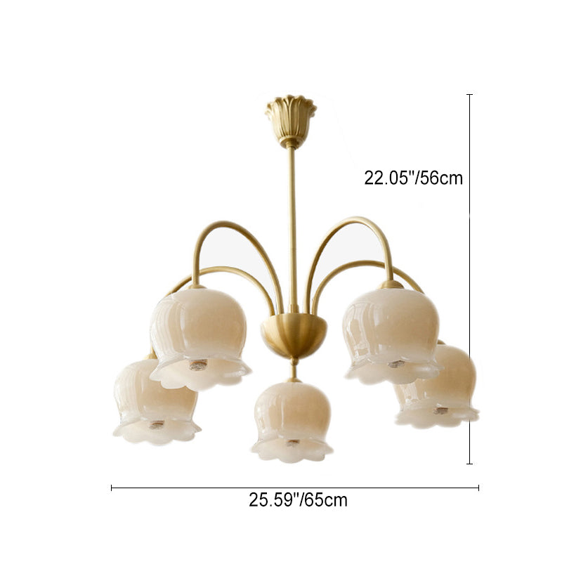 Traditional French Floral Copper Glass Chandelier - 5/6/8 Light for Living Room