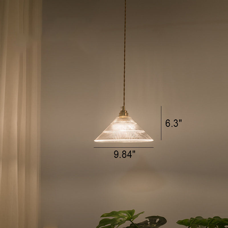 Nordic Vintage Glass Flower Brass Pendant Light 1-Light