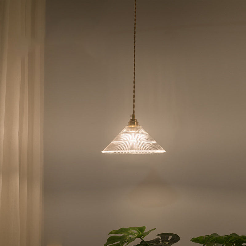 Nordic Vintage Glass Flower Brass Pendant Light 1-Light