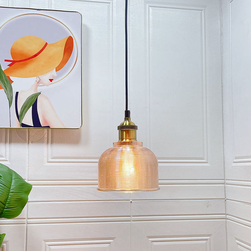 Vintage Textured Lattice Glass Pendant Light - 1-Light Ceiling Fixture