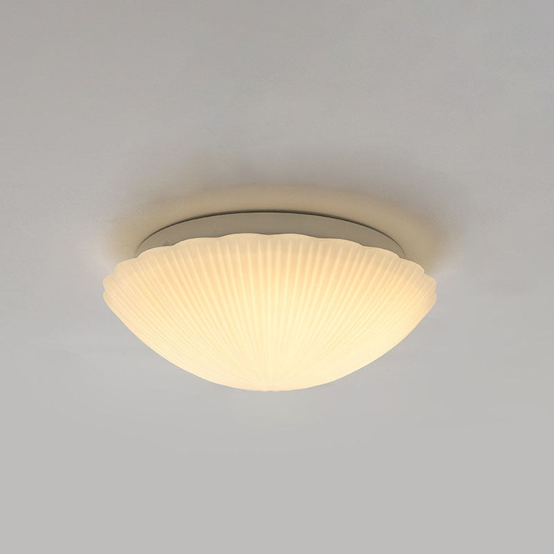 Modern Minimalist Cream Shell Glass LED Flush Mount Light for Living Room & Bedroom