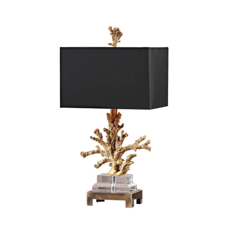 Modern Art Deco Linen Resin Crystal Coral Base 1-Light Table Lamp for Bedroom, Elegant Nightstand Lighting, Contemporary Home Decor, Decorative Bedroom Lighting, Unique Table Lamp Design, Stylish Coral Accent Light, Chic Bedroom Lighting Solution, Art Dec