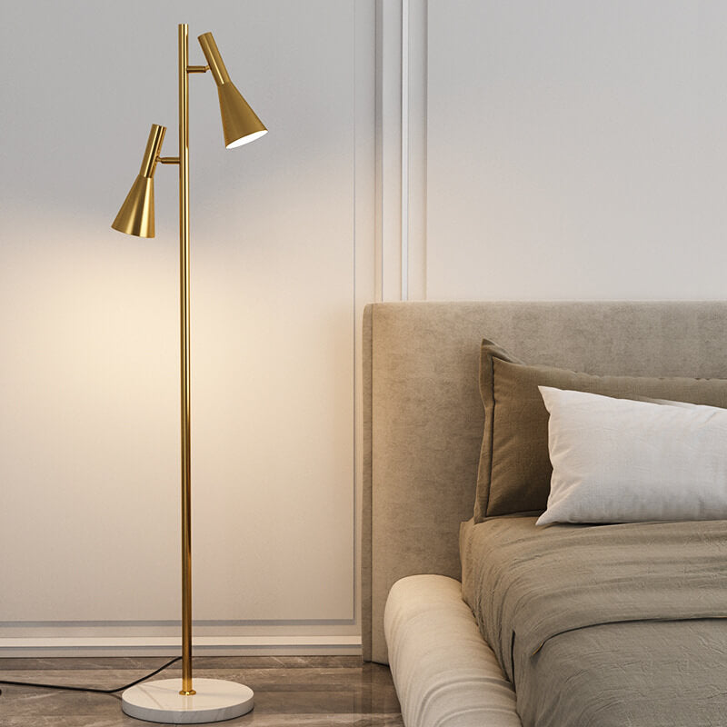 Modern Minimalist Marble Iron Horn Shade Rotatable 2-Light Floor Lamp for Living Room & Bedroom