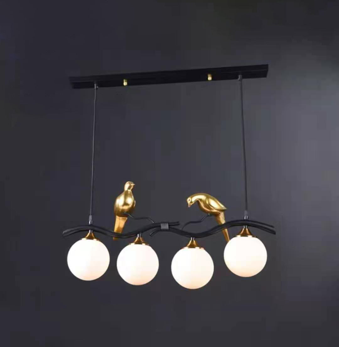 Contemporary Resin Bird Glass Ball Shade Chandelier - 4-Light Island Light for Living Room