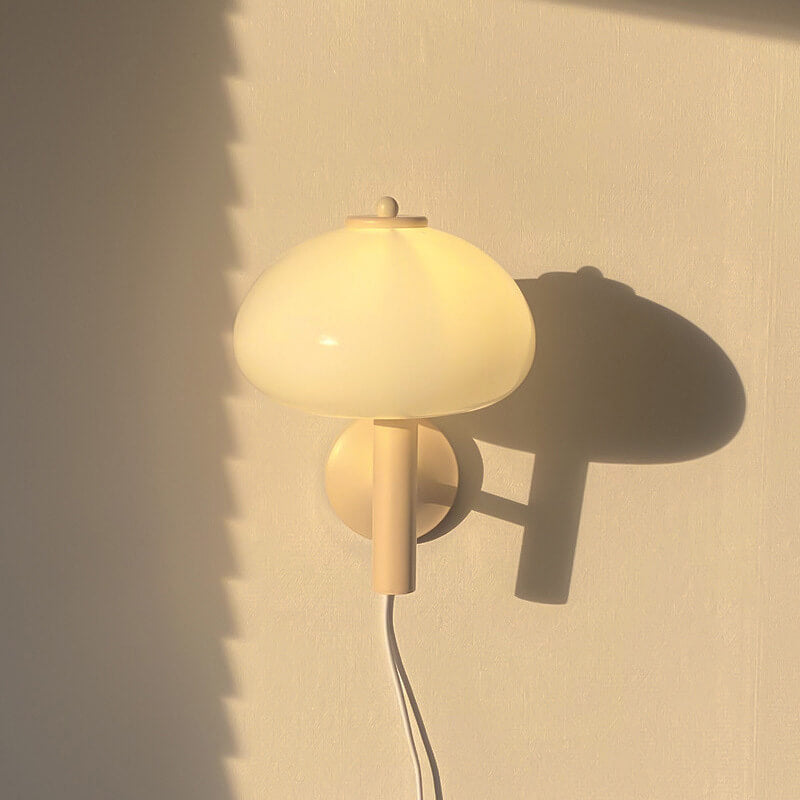 Contemporary Nordic Milk White Glass Dome Mushroom Wall Sconce Lamp - 1-Light Bedroom Fixture