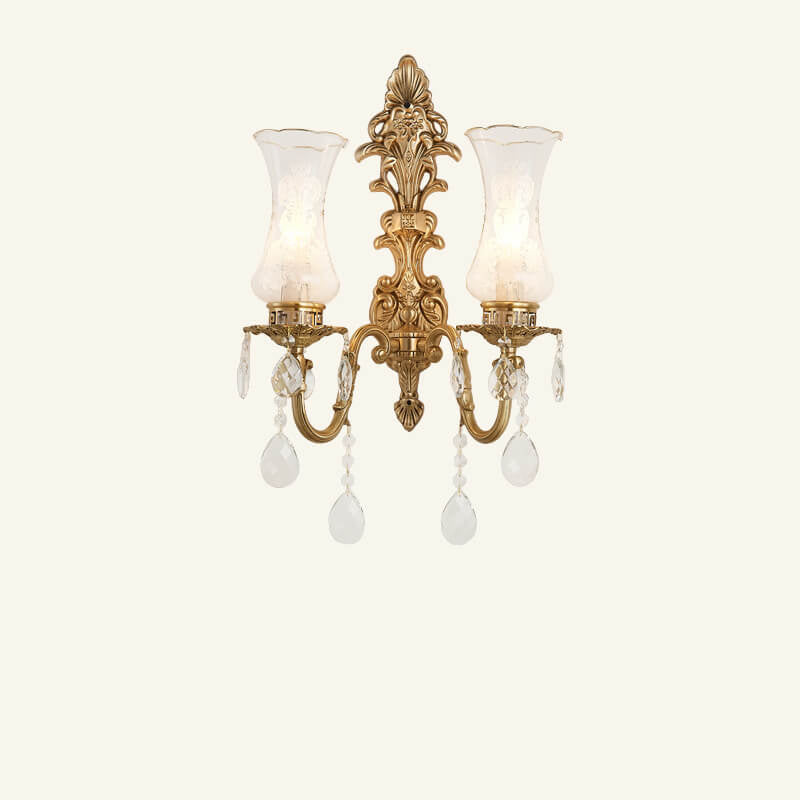 Traditional French Crystal Candelabra Wall Sconce Lamp - Brass 1/2 Light Design
