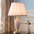 Traditional Pleated Fabric Shade Ceramic Column Base Table Lamp - 1-Light Study Lamp