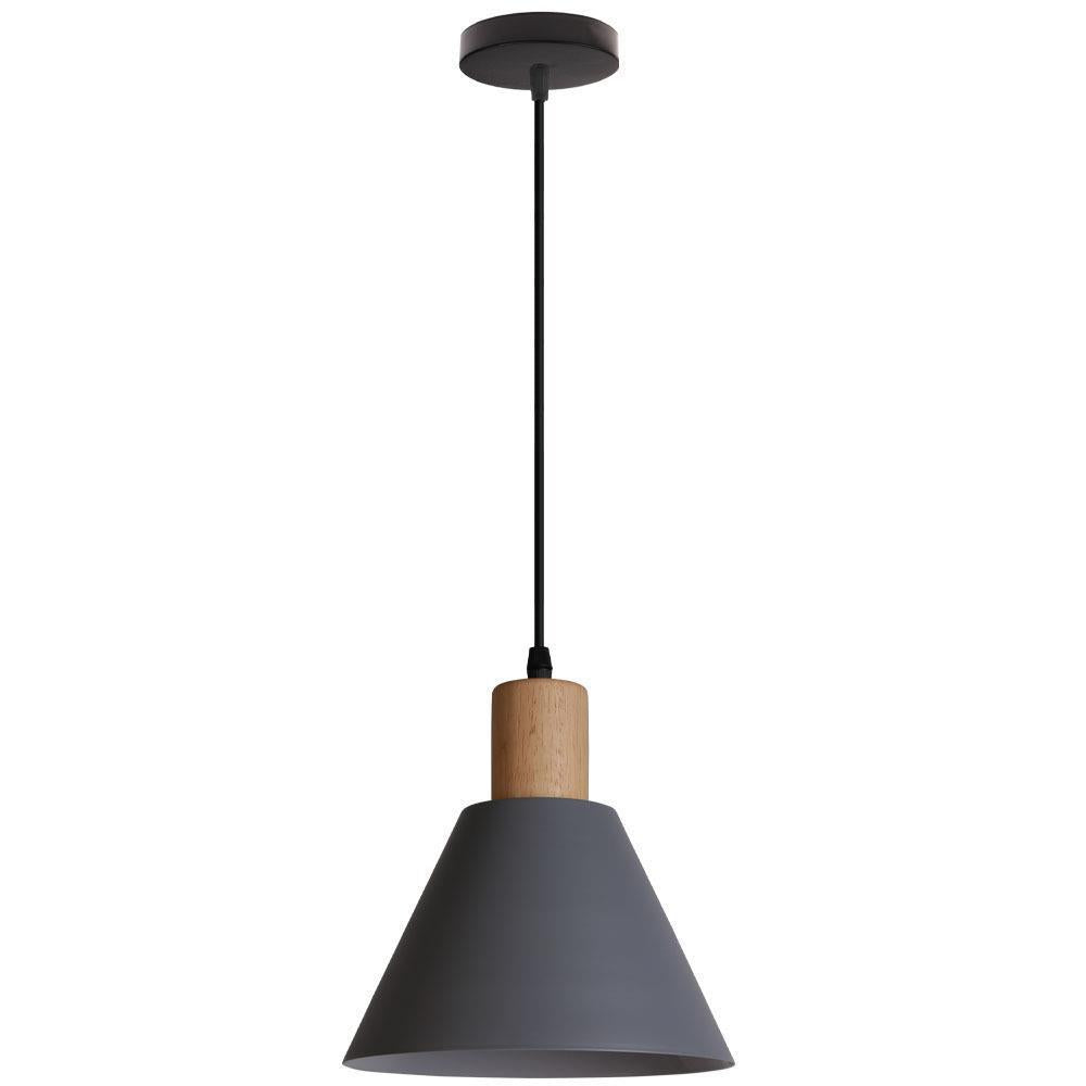 Vintage Iron Solid Wood Round Cone Pendant Light for Living Room