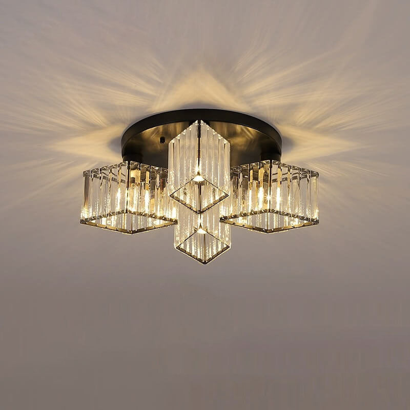 Modern Luxury Diamond Shaped Iron Crystal Semi-Flush Mount Ceiling Light - 3/4/5/6 Light Fixture