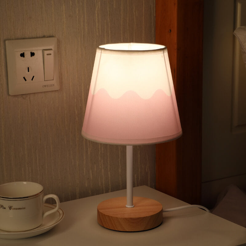 Contemporary Nordic Solid Wood Fabric Cone LED Table Lamp for Living Room Bedroom Modern Minimalist Nightstand Lighting Scandinavian Design Eco-Friendly Decor Stylish Illumination Home Lighting Solutions Plug-in Lamp Adjustable Brightness Trendy Accent La