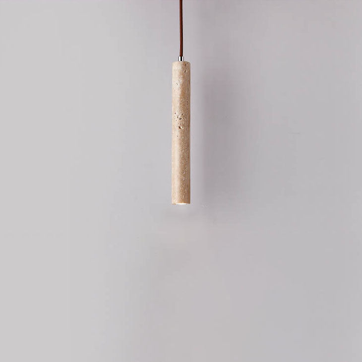 Japanese Wabi Sabi Yellow Travertine Pendant Light | 1-Light Cylinder Design