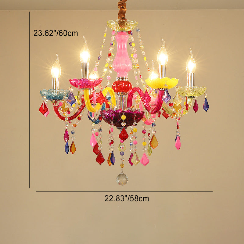 Traditional European 6-Light Glass Crystal Metal Fabric Chandeliers for Living Room
