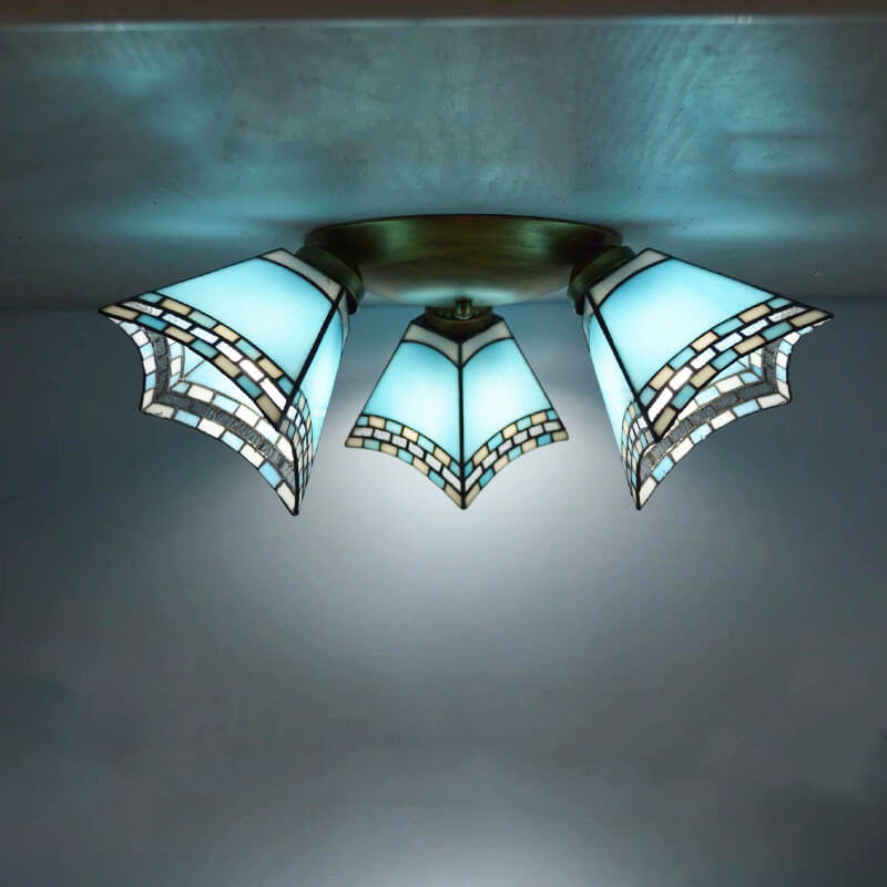 Tiffany Style Stained Glass 3-Light Semi-Flush Mount Light Fixture