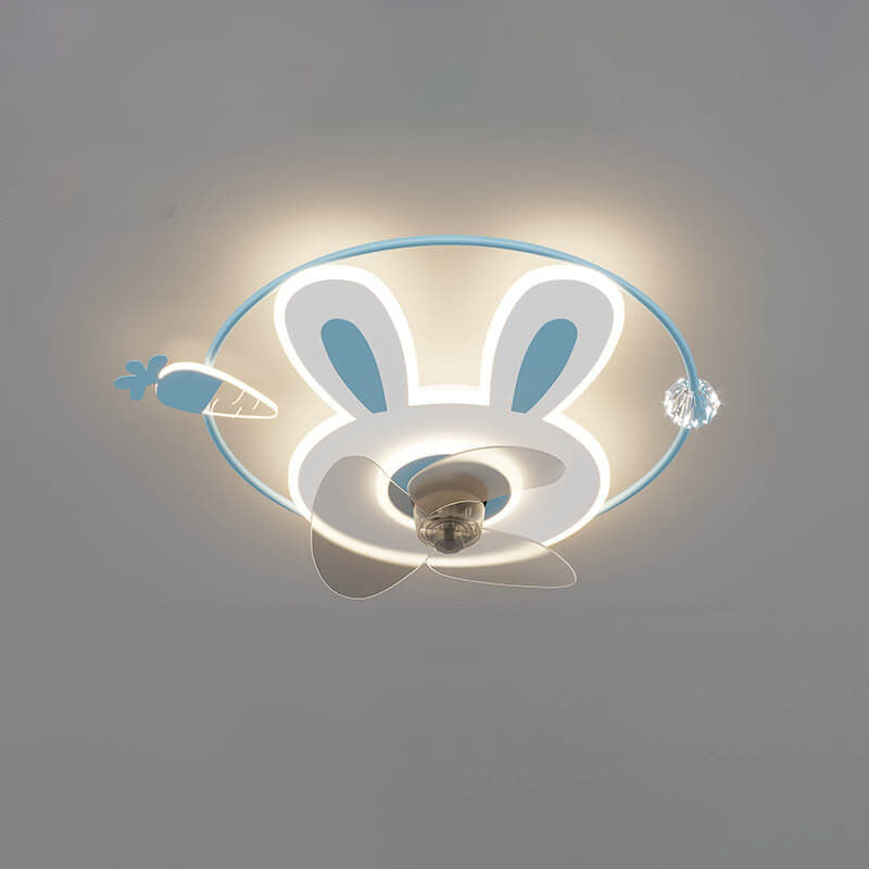Cartoon Creative Bunny Carrot LED Flush Mount Ceiling Fan Light for Kids Room, Playroom, Nursery, Childrens Ceiling Fan Light Fixture, Cute Bunny Design, Energy Efficient LED Lighting, Adjustable Brightness, Modern Ceiling Fan Light for Kids Decor
