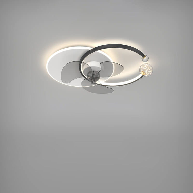 Luxury Double Ring LED Flush Mount Ceiling Fan Light Combination