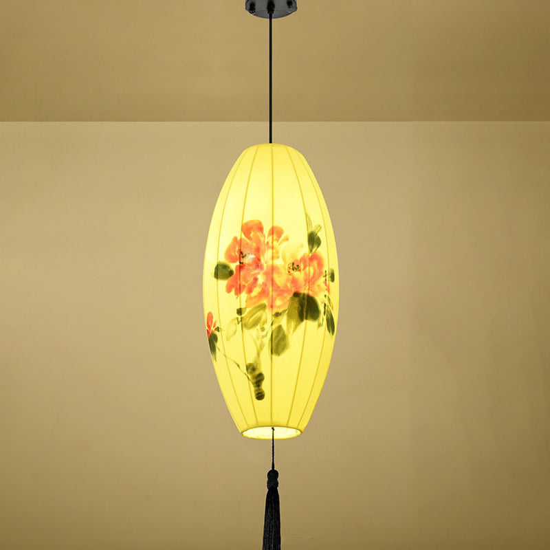 Oriental Antique Handmade Oval Lantern Pendant Light - 1-Light Fabric Fixture