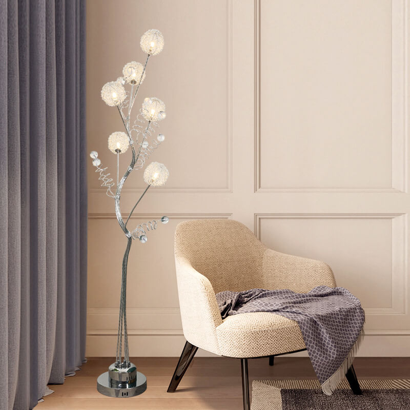 Creative Aluminum Weaving Balls Floor Lamp - Rustic 6-Light Tree Branch Design Decor