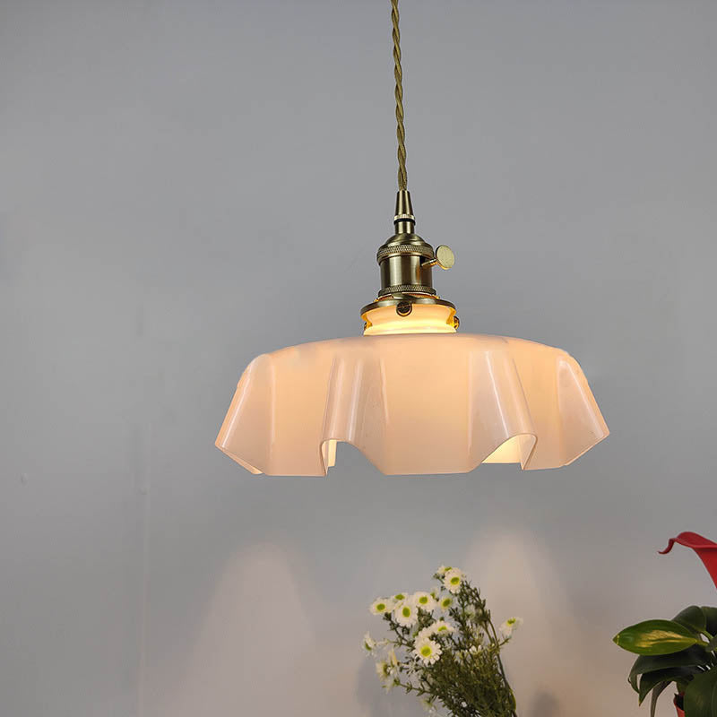 Traditional Japanese Cream Petal Glass Iron Pendant Light for Dining Room