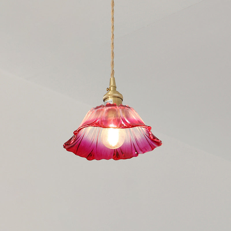 Modern Art Deco Sunflower Copper Glass Pendant Light - Living Room Essential