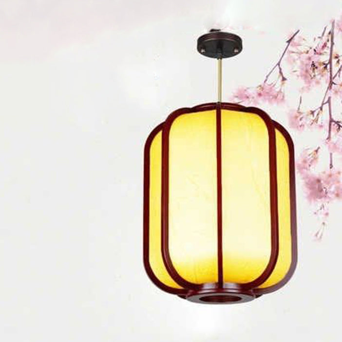 Traditional Chinese Faux Sheepskin Wooden Lantern Pendant Light - 1-Light for Living Room