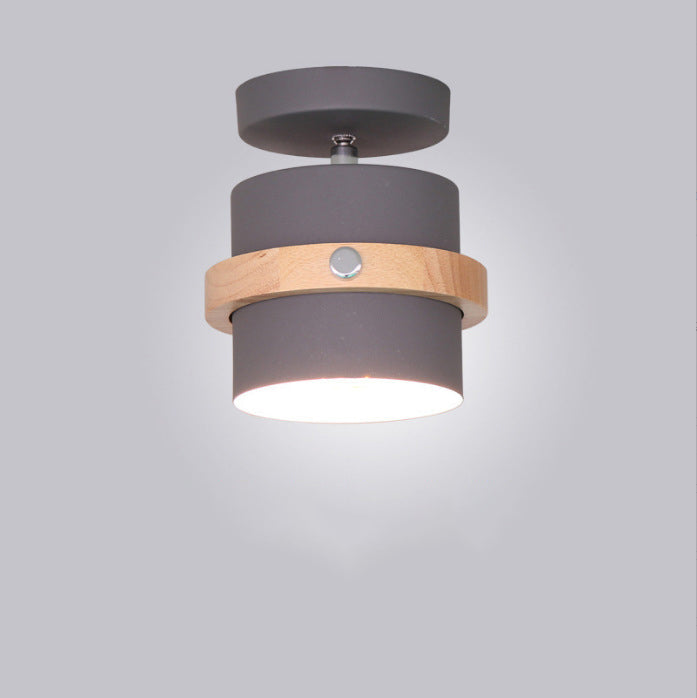 Contemporary Nordic Iron & Wood Semi-Flush Mount Ceiling Light for Hallway