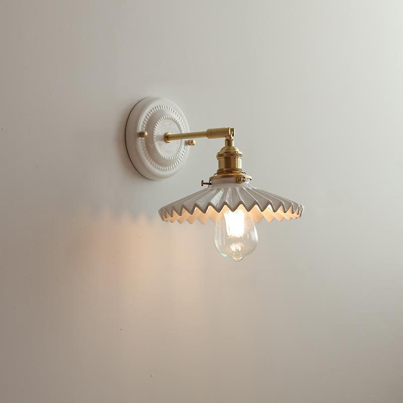 Traditional Vintage Round Ceramic Brass Wall Sconce Lamp for Living Room