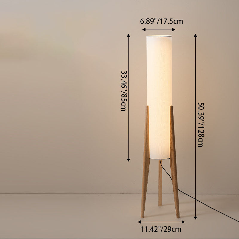 Traditional Chinese Fabric Floor Lamp with Wood Tripod for Study Lighting