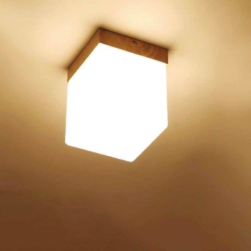 Modern Nordic Minimalist Wood Circular Square Semi-Flush Mount Ceiling Light