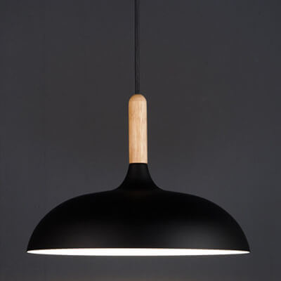 Modern Metal Wood Dome Pendant Light - 1-Light Fixture