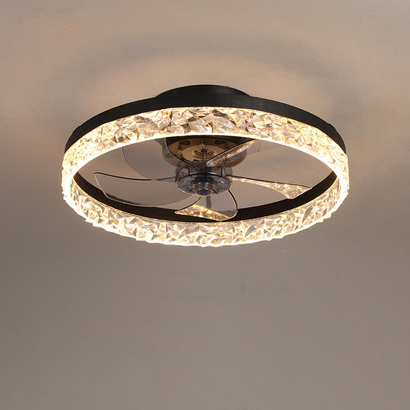 Modern Circle Ring LED Semi-Flush Mount Ceiling Fan Light Fixture
