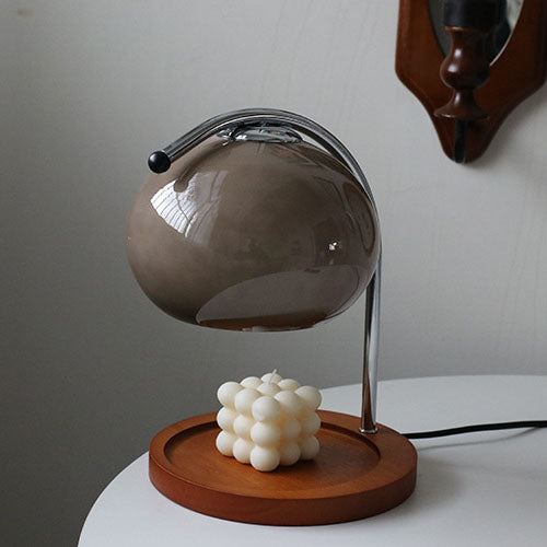 Contemporary Retro Glass Dome Solid Wood Metal Base 1-Light Melting Wax Table Lamp - Vintage Home Lighting, Modern Desk Lamp, Unique Decorative Lamp, Warm LED Night Light, Artisanal Table Lamp for Living Room, Bedroom, Office, Stylish Interior Decor, Cozy