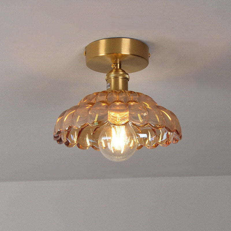 Vintage Brass Glass Dome Semi-Flush Mount Ceiling Light