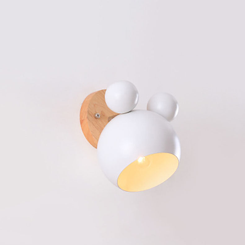 Nordic Cartoon Bear Dome 1-Light Kids Wall Sconce Lamp for Nursery, Children's Room Lighting, Playroom Decor, Cute Animal Wall Light, Adjustable LED, Ceiling Mount, Soft Nightlight, Baby Room Wall Fixture, Unique Kids' Bedroom Decor, Eco-Friendly Design