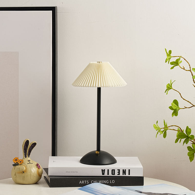 Contemporary Scandinavian Rechargeable Iron Fabric Conic Pleated 1-Light Table Lamp Bedside Modern Design Portable Nightstand Lighting Stylish Minimalist Home Decor Eco-Friendly Rechargeable LED Lamp Perfect for Bedroom Living Room Office Accent Light