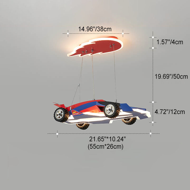 Modern Children's Racing Iron Acrylic LED Pendant Light - Kids Room Decor, Racing Car Pendant, Energy-Efficient Lighting, Adjustable Height, Playroom Illumination, Unique Ceiling Fixture, Creative Bedroom Lighting, Fun Kids Hanging Light, Colorful Nursery