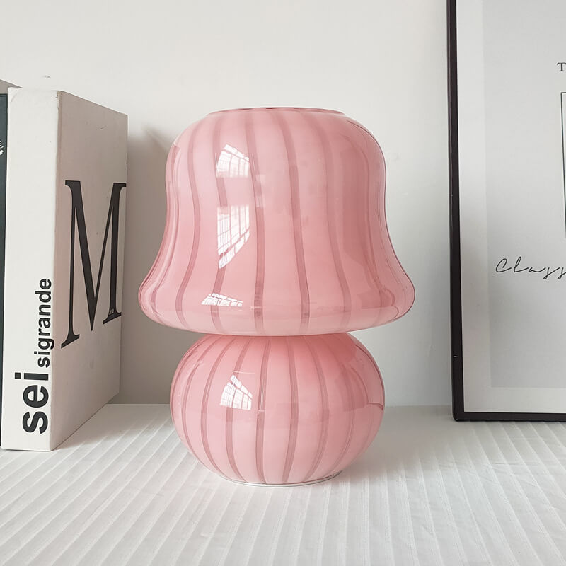 French Cream Handmade Glass Mushroom 1-Light Table Lamp, Unique Artisan Table Lamp, Vintage-Inspired Home Lighting, Decorative Glass Lamp, Soft Glow Interior Illumination, Modern Table Lamp for Living Room and Bedroom, Stylish Mushroom Design Lighting, Ar