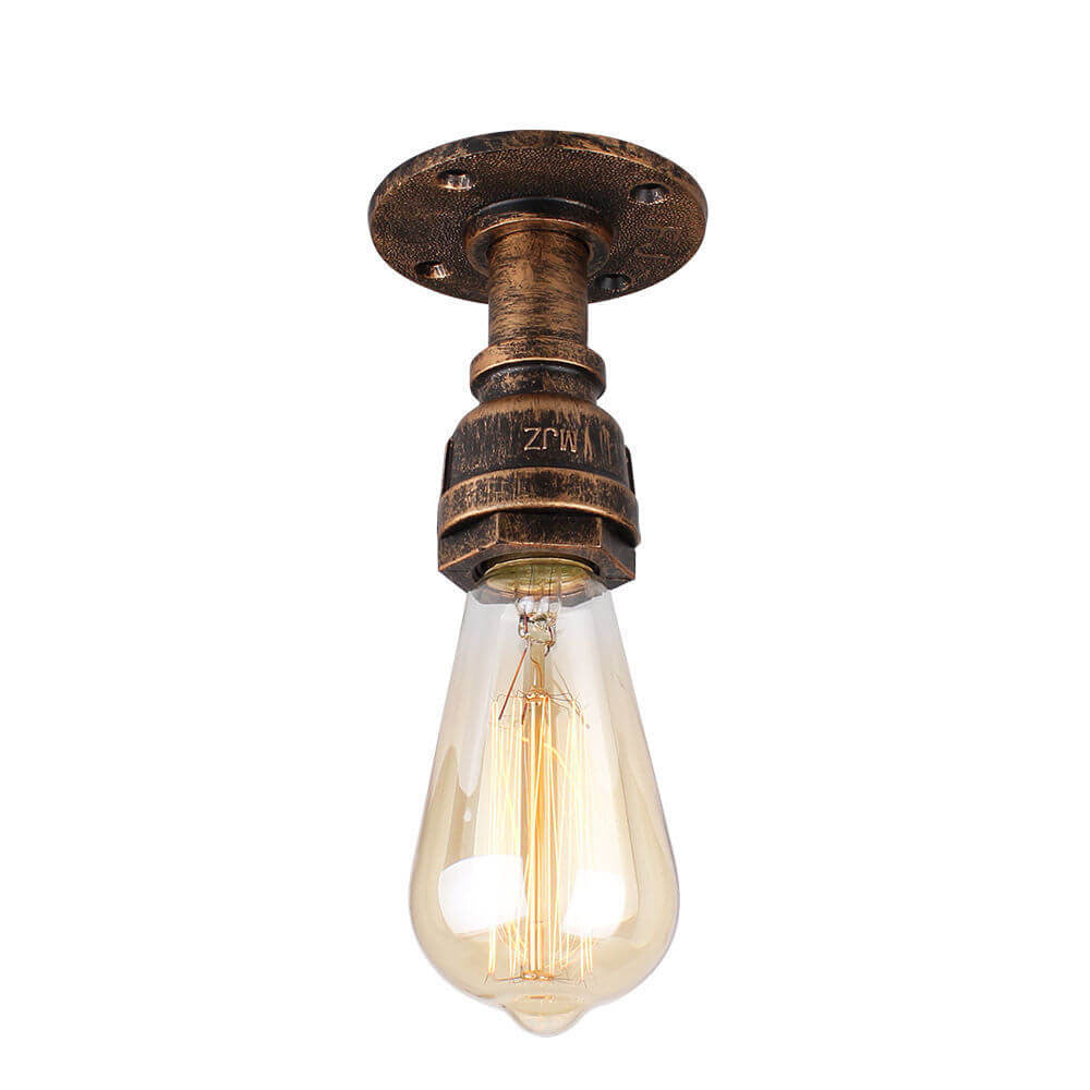 Vintage Steampunk Iron Glass Shade Flush Mount Ceiling Light