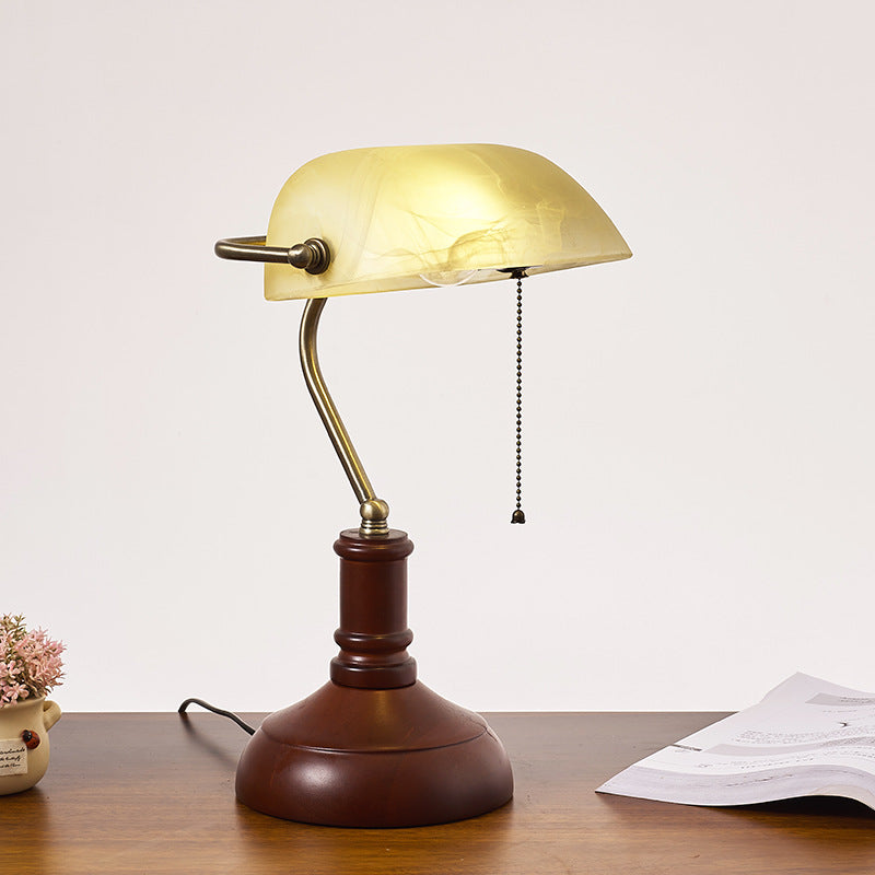 Traditional Vintage Solid Wood Glass Bank Zipper 1-Light Table Lamp