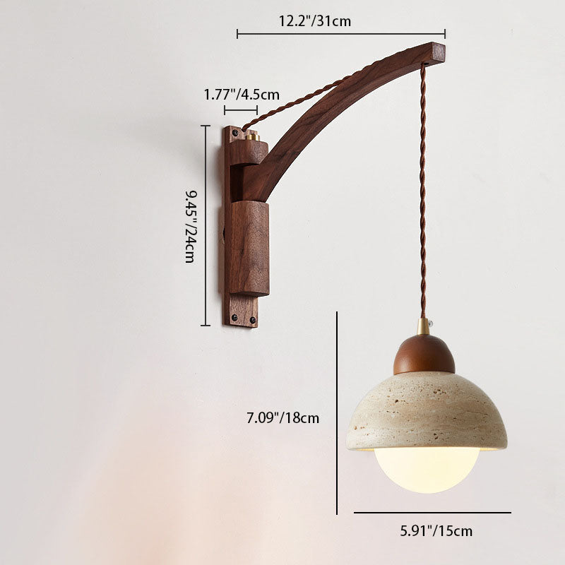 Japanese Wabi-Sabi Solid Wood Glass Horn Wall Sconce Lamp - Elegant Minimalist Lighting, Rustic Home Decor